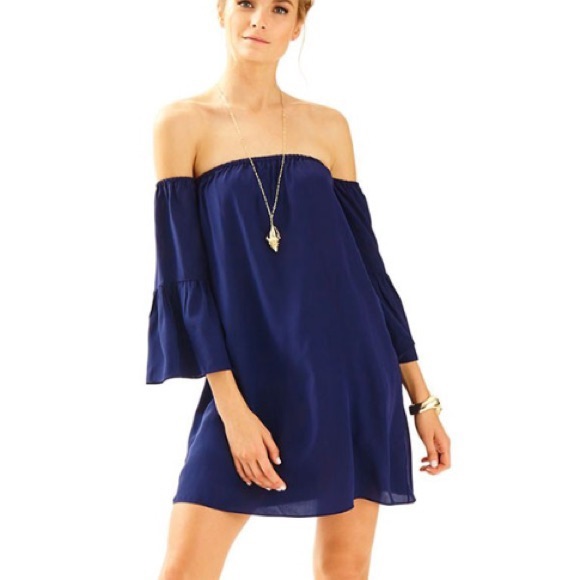 Lilly Pulitzer Off The Shoulder Navy Dress